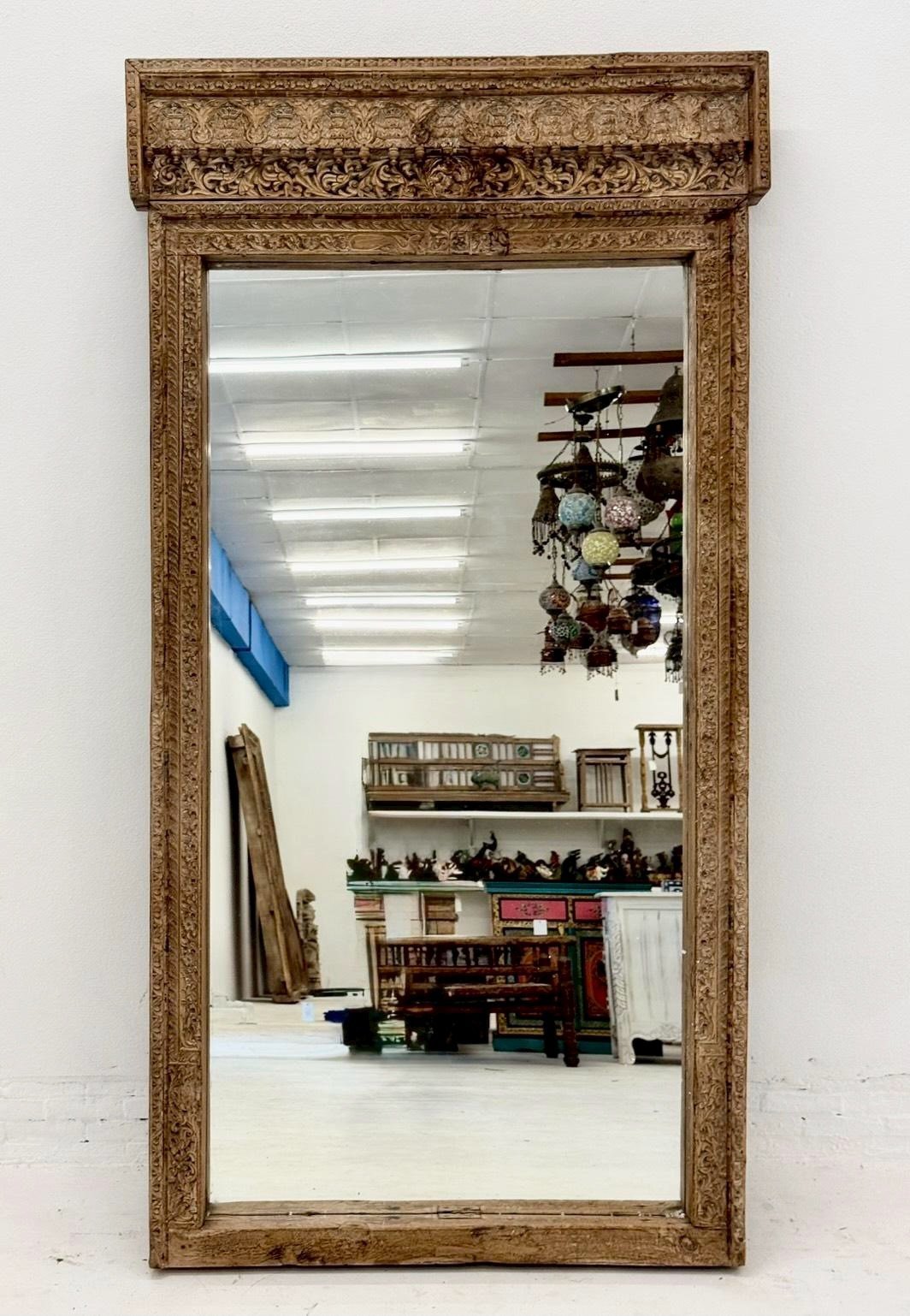 Wood Carving Frame Mirror – Grand Long Mirror with Ornate Wooden Frame W100 x D14 x H192 cm. - RIVO HOMES