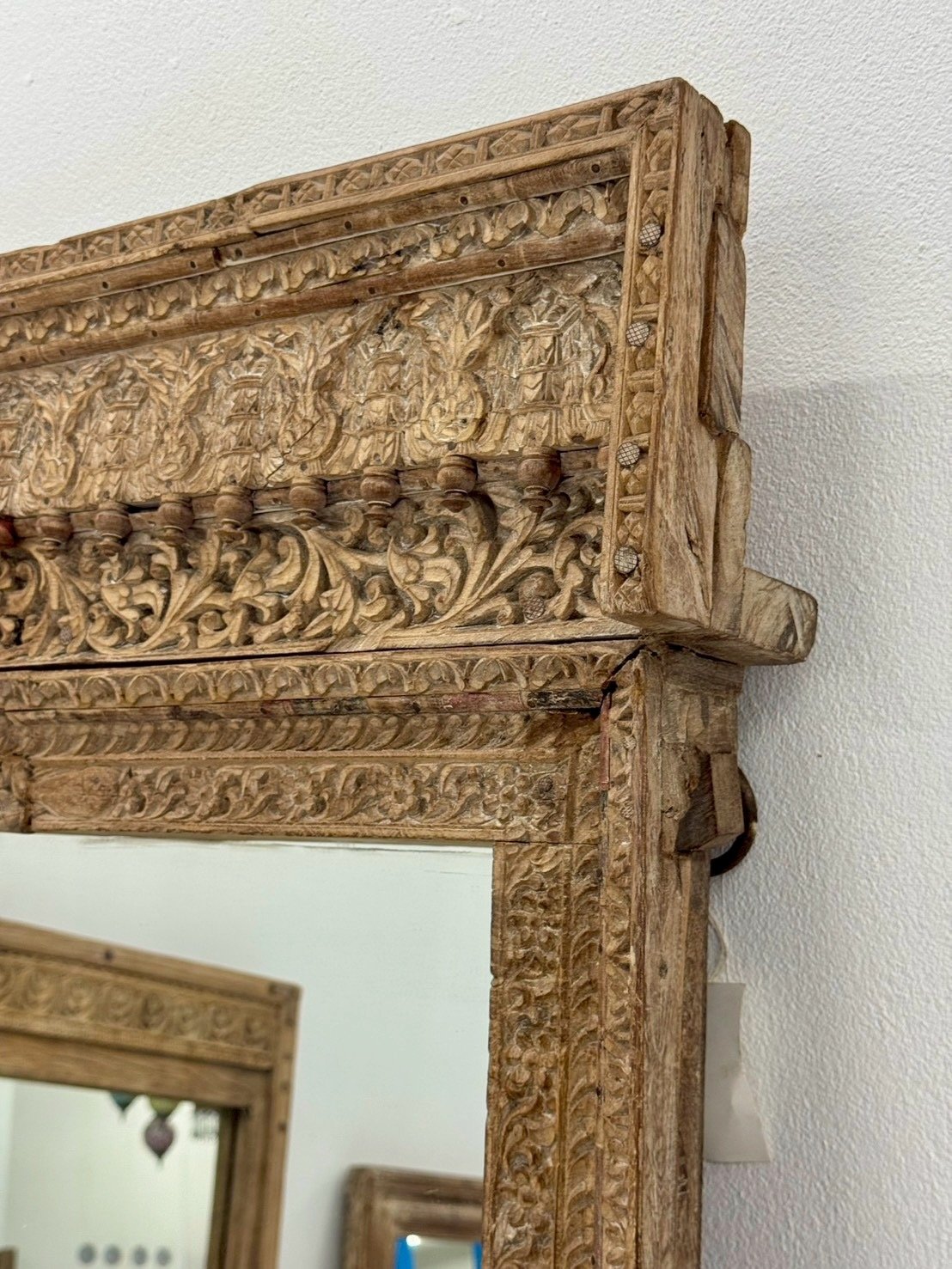 Wood Carving Frame Mirror – Grand Long Mirror with Ornate Wooden Frame W100 x D14 x H192 cm. - RIVO HOMES