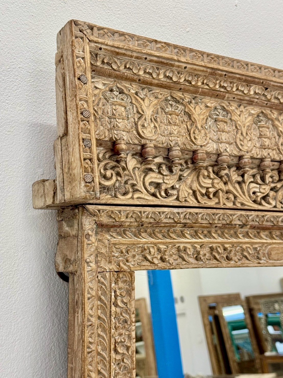 Wood Carving Frame Mirror – Grand Long Mirror with Ornate Wooden Frame W100 x D14 x H192 cm. - RIVO HOMES
