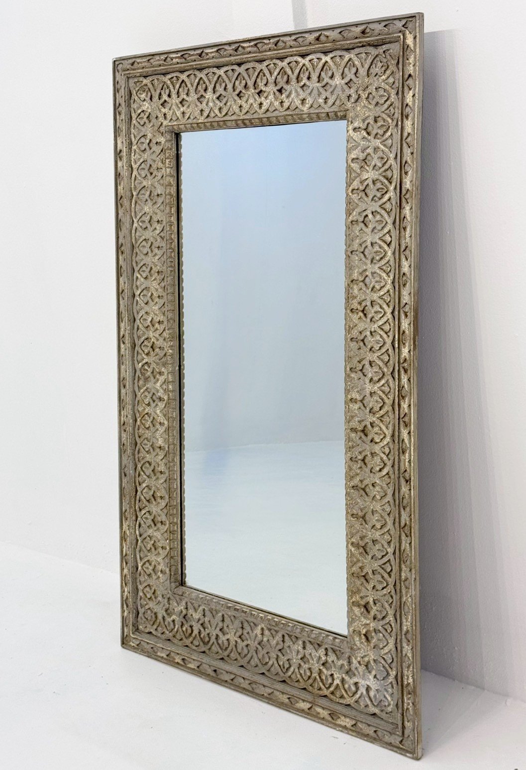 Wooden Antique Mirror – Rustic Wall Mirror with Ornate Wide Border W91 × D7 × H150 cm - RIVO HOMES