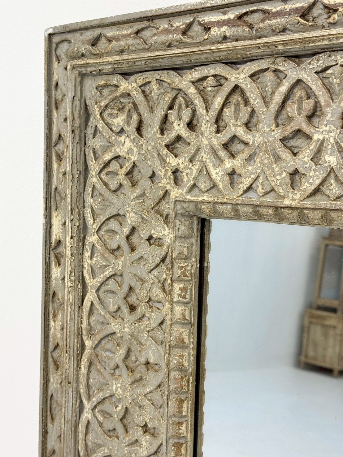 Wooden Antique Mirror – Rustic Wall Mirror with Ornate Wide Border W91 × D7 × H150 cm - RIVO HOMES