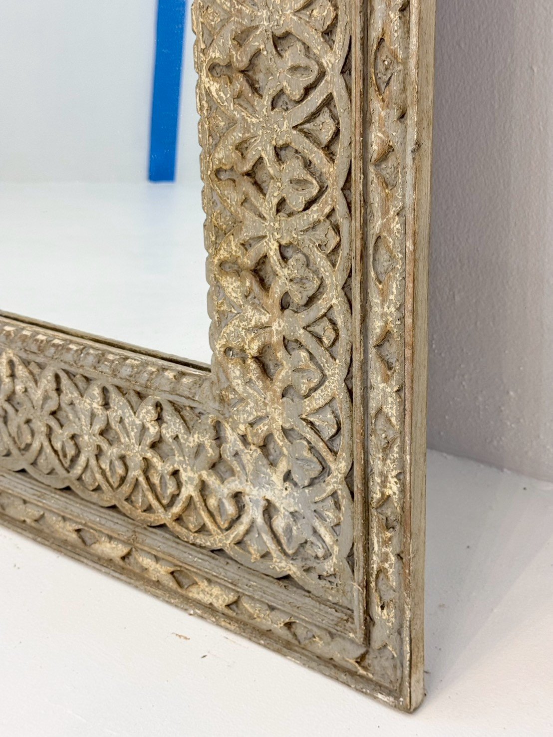 Wooden Antique Mirror – Rustic Wall Mirror with Ornate Wide Border W91 × D7 × H150 cm - RIVO HOMES